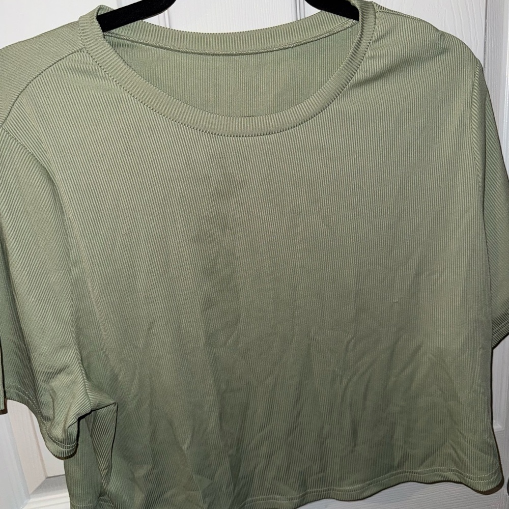 SHEIN Sage Ribbed Short Sleeve Tee